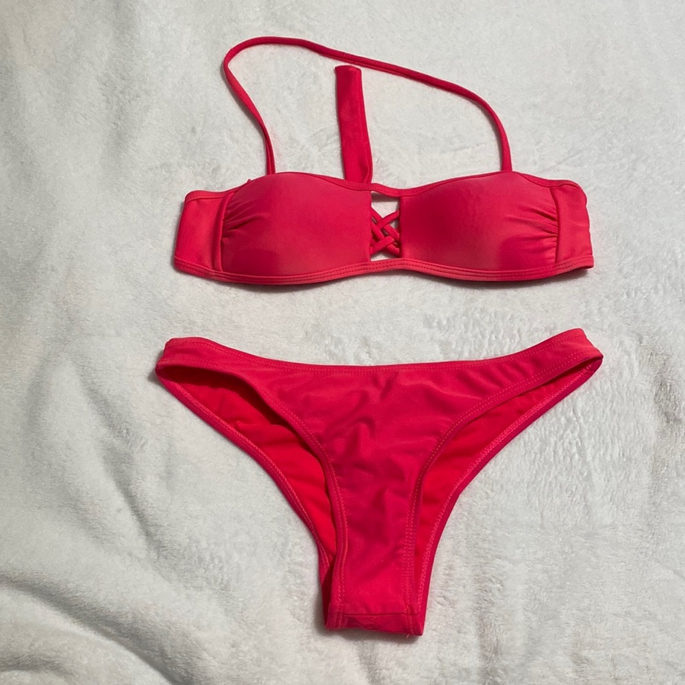 Island love small neon pink bikini set